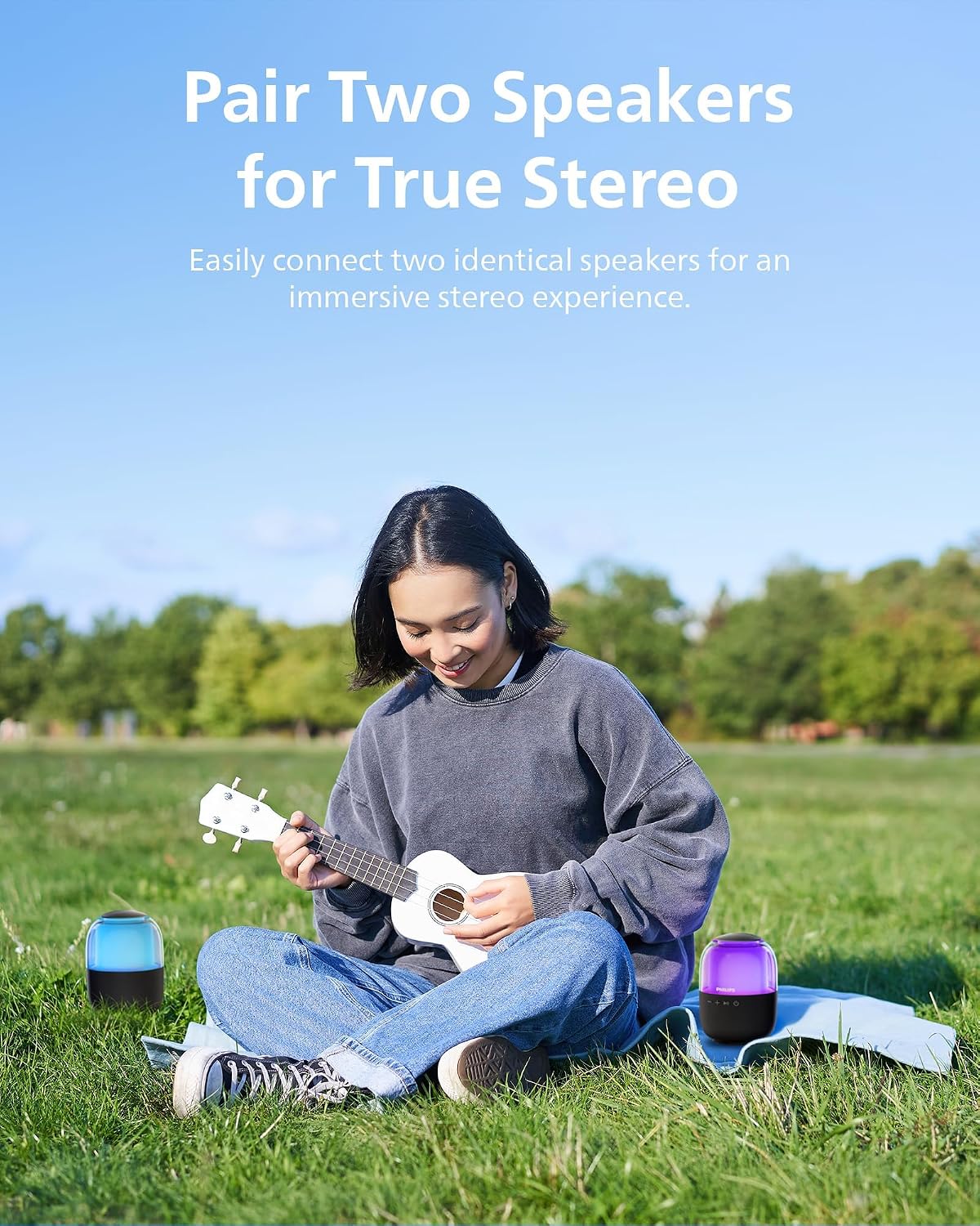 Philips S2108 Portable Bluetooth Speaker,Wireless Speakers with Punchy Bass,7 H Battery,TWS Pairing,Support Stereo Sound,Bluetooth 5.3 or TF Card,10W Output Power,Lighting Modes,Compact