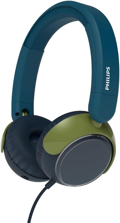 Philips K2000 Lightweight On-Ear Wired Kids Headphones - Built-in Mic, Safe Volume Limited, Audio Sharing, Foldable, Durable & Customizable