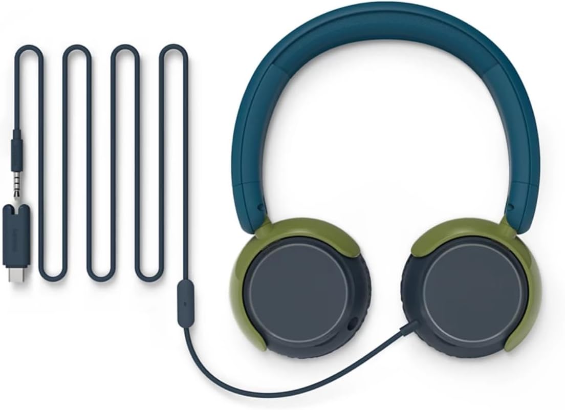 Philips K2000 Lightweight On-Ear Wired Kids Headphones - Built-in Mic, Safe Volume Limited, Audio Sharing, Foldable, Durable & Customizable