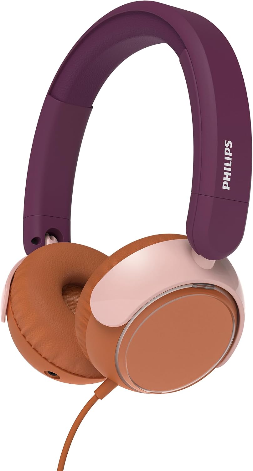 Philips K2000 Lightweight On-Ear Wired Kids Headphones - Built-in Mic, Safe Volume Limited, Audio Sharing, Foldable, Durable & Customizable
