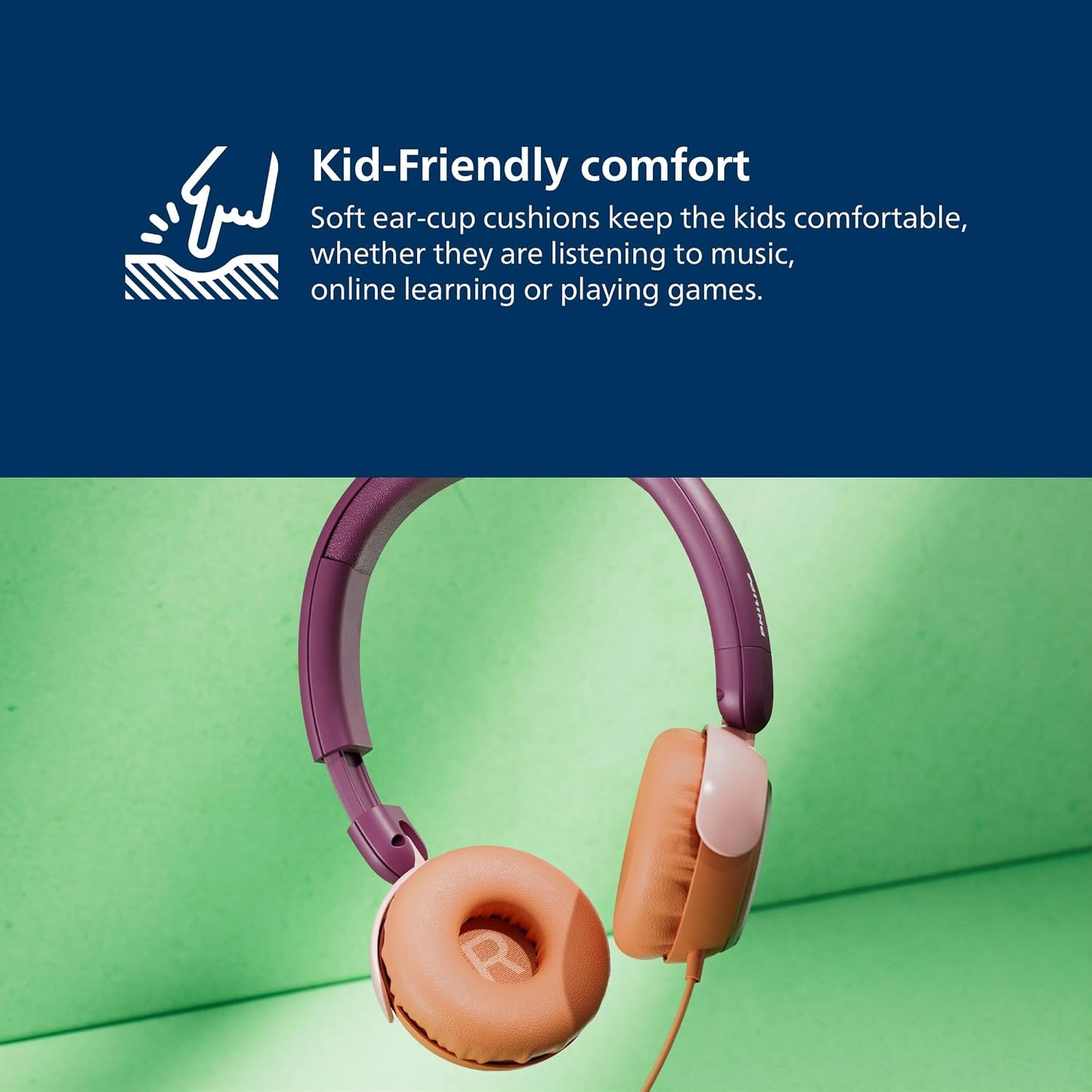 Philips K2000 Lightweight On-Ear Wired Kids Headphones - Built-in Mic, Safe Volume Limited, Audio Sharing, Foldable, Durable & Customizable