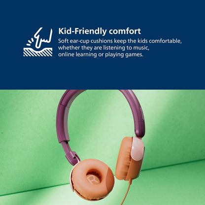 Philips K2000 Lightweight On-Ear Wired Kids Headphones - Built-in Mic, Safe Volume Limited, Audio Sharing, Foldable, Durable & Customizable