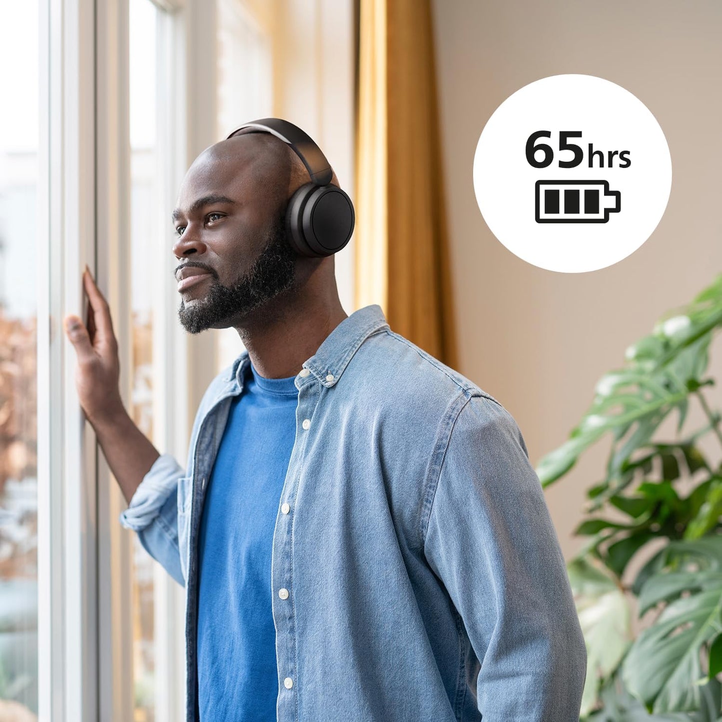 PHILIPS TAH5209BK/00 Lightweight On Ear Wireless Bluetooth Headphones with Passive Noise Isolation - 65 Hours Play Time, Natural Sound, Clear Calls, Dynamic Bass, 2 Hours USB-C Charging