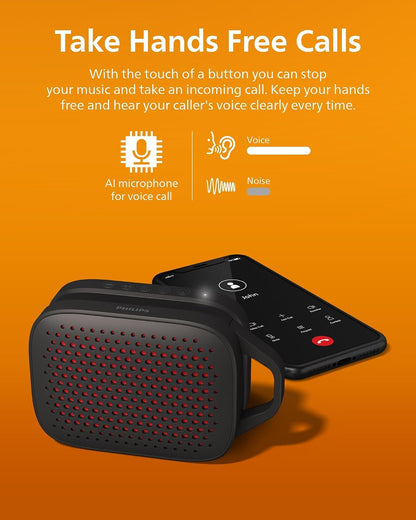 PHILIPS TAS1209 Portable Bluetooth Speaker,Wireless Speakers with Extra Bass,Quality Sound,12H Battery,TWS Pairing,Support Stereo Sound,Bluetooth 5.3,IPX4 Waterproof,for Indoor & Outdoor,Small