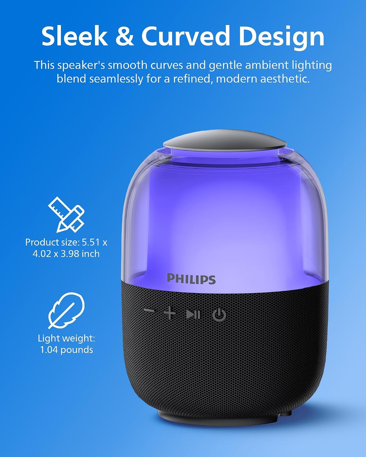 Philips S2108 Portable Bluetooth Speaker,Wireless Speakers with Punchy Bass,7 H Battery,TWS Pairing,Support Stereo Sound,Bluetooth 5.3 or TF Card,10W Output Power,Lighting Modes,Compact