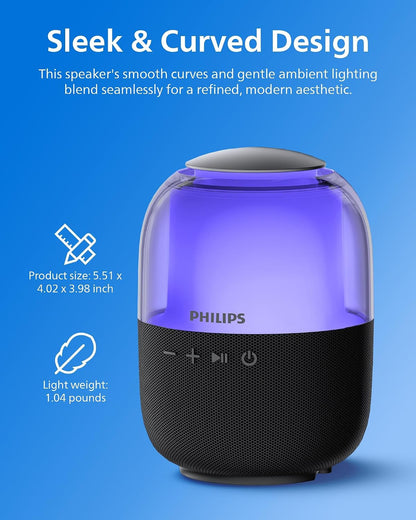 Philips S2108 Portable Bluetooth Speaker,Wireless Speakers with Punchy Bass,7 H Battery,TWS Pairing,Support Stereo Sound,Bluetooth 5.3 or TF Card,10W Output Power,Lighting Modes,Compact