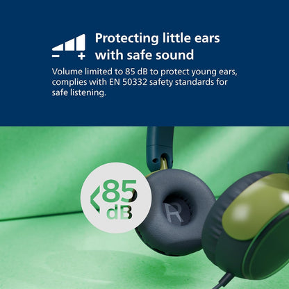 Philips K2000 Lightweight On-Ear Wired Kids Headphones - Built-in Mic, Safe Volume Limited, Audio Sharing, Foldable, Durable & Customizable