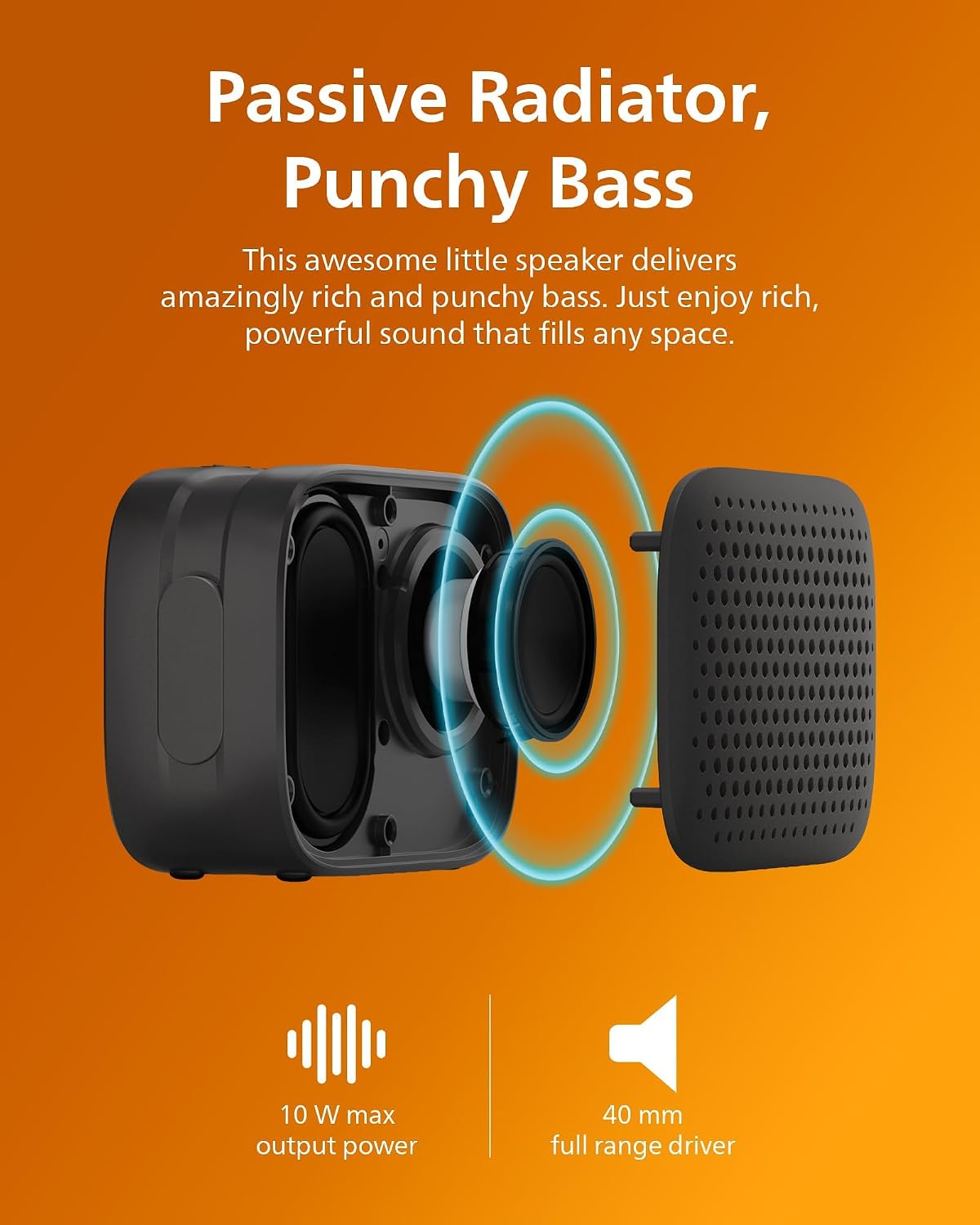 PHILIPS TAS1209 Portable Bluetooth Speaker,Wireless Speakers with Extra Bass,Quality Sound,12H Battery,TWS Pairing,Support Stereo Sound,Bluetooth 5.3,IPX4 Waterproof,for Indoor & Outdoor,Small