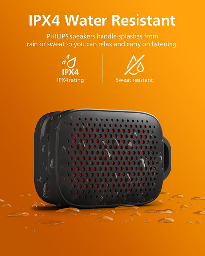 PHILIPS TAS1209 Portable Bluetooth Speaker,Wireless Speakers with Extra Bass,Quality Sound,12H Battery,TWS Pairing,Support Stereo Sound,Bluetooth 5.3,IPX4 Waterproof,for Indoor & Outdoor,Small