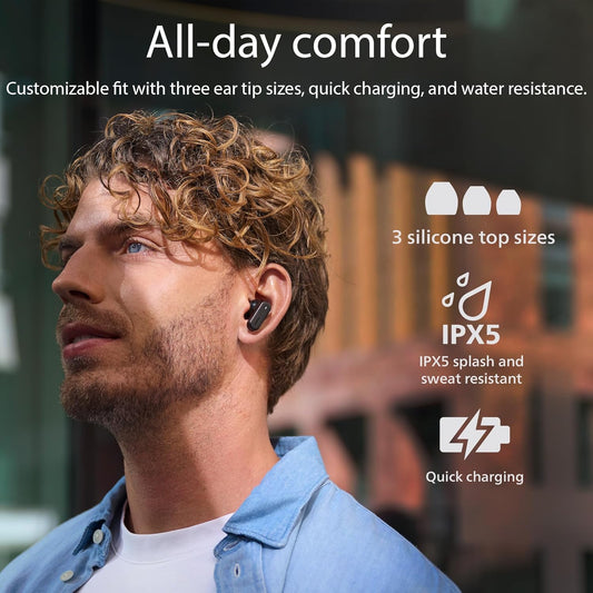 Philips TAT6000BK True Wireless Earbuds with Smart Charging Case, Noise Cancelling
