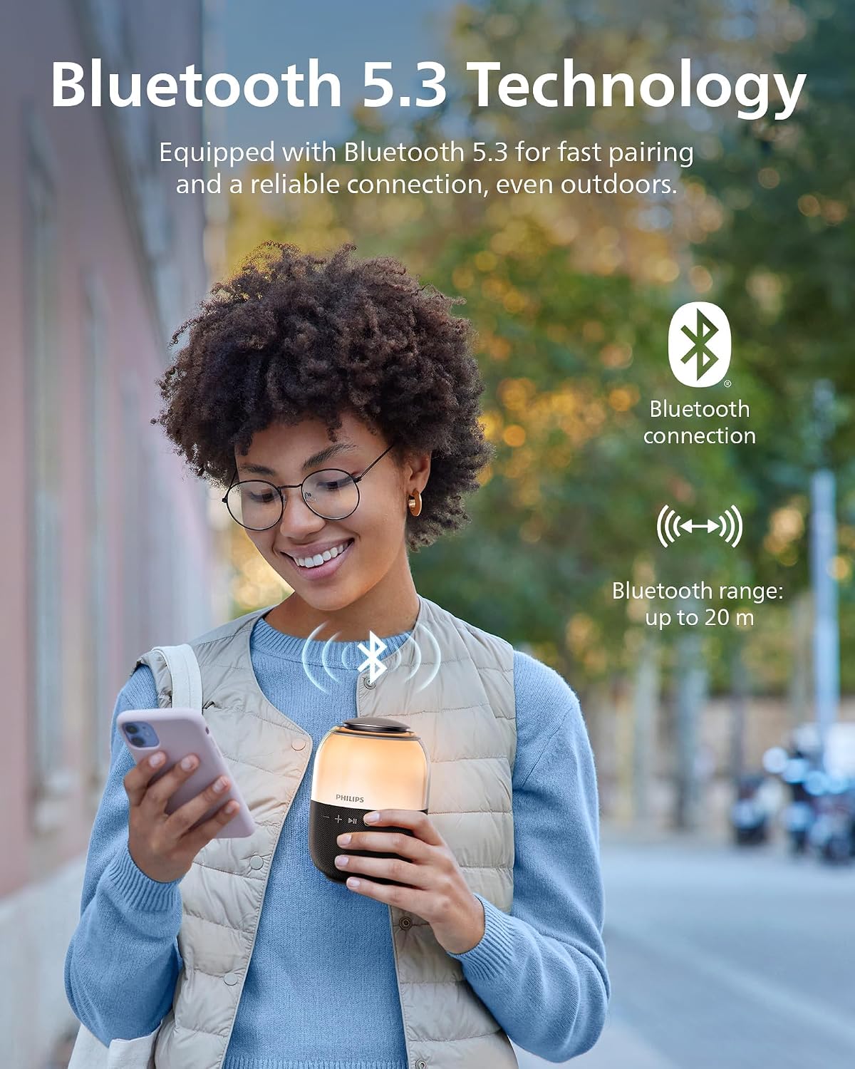Philips S2108 Portable Bluetooth Speaker,Wireless Speakers with Punchy Bass,7 H Battery,TWS Pairing,Support Stereo Sound,Bluetooth 5.3 or TF Card,10W Output Power,Lighting Modes,Compact