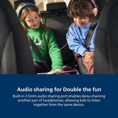 Philips K2000 Lightweight On-Ear Wired Kids Headphones - Built-in Mic, Safe Volume Limited, Audio Sharing, Foldable, Durable & Customizable